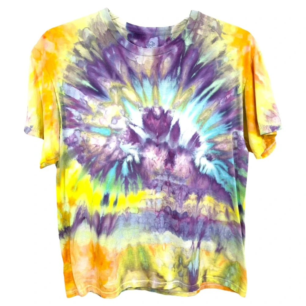 Fruit of‎ the Loom Large Top Handmade Tie Dye Shirt Colorful Purple Yellow 864
